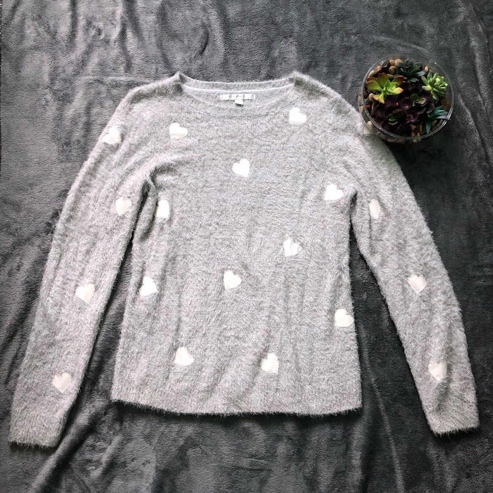 Lauren Conrad fuzzy soft heart sweater size L